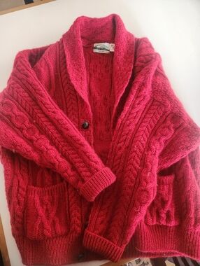 Aran Crafts Cable-Knit Shawl Collar Cardigan - Bright Pink